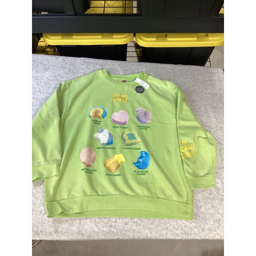Lucky Charms St Patricks Day Sweatshirt XXL Lime Green Magically Delicious NWT